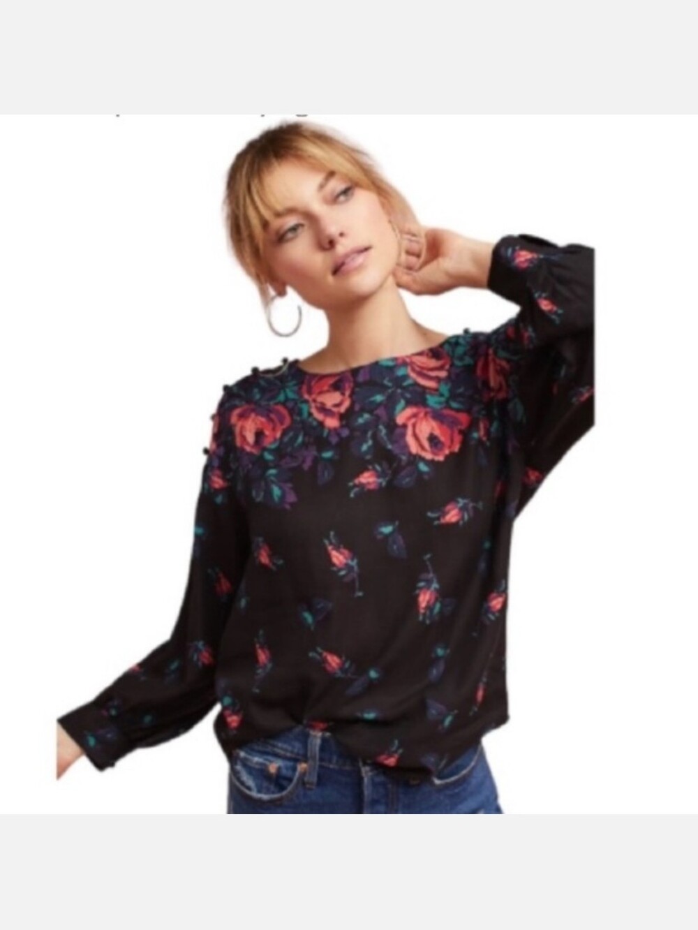 Maeve Anthropologie floral Rose blouse Long Sleeve
